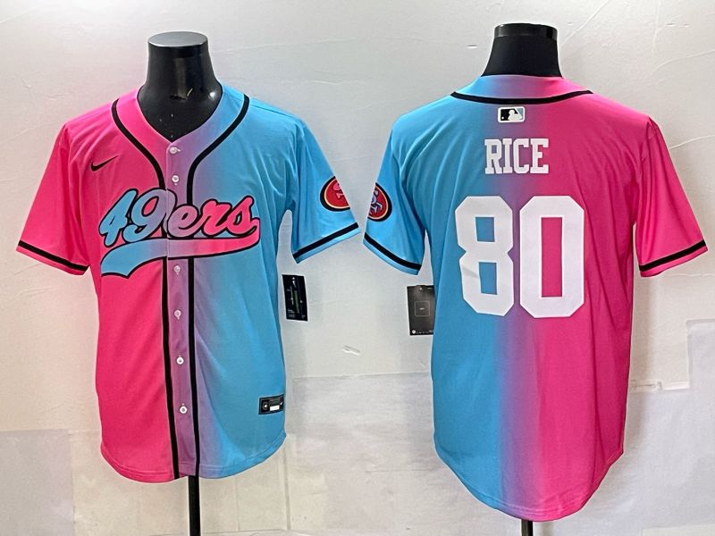 Men 2025 San Francisco 49ers #80 Rice Pink Blue Nike Limited NFL Jersey 01